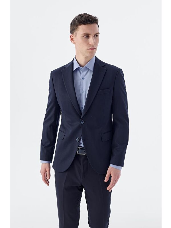 JAKAMEN Lacivert Slim Fit Mono Yaka Çift Yırtmaç Ceket