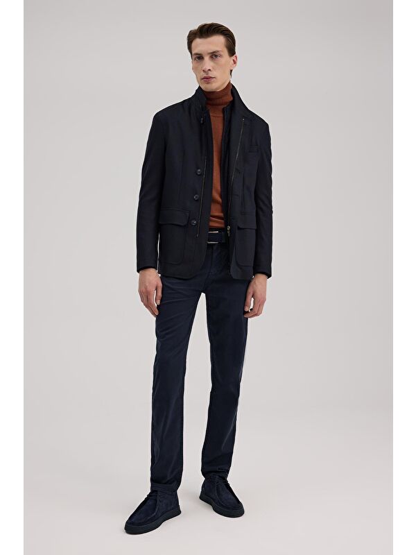 JAKAMEN Lacivert Slim Fit Hakim Yaka Patlı Ceket
