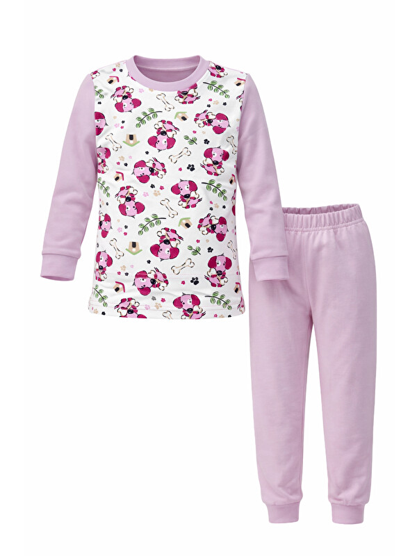 Remsa Kız Çocuk Pamuklu Desenli Pijama Takımı 6068-11 Lila