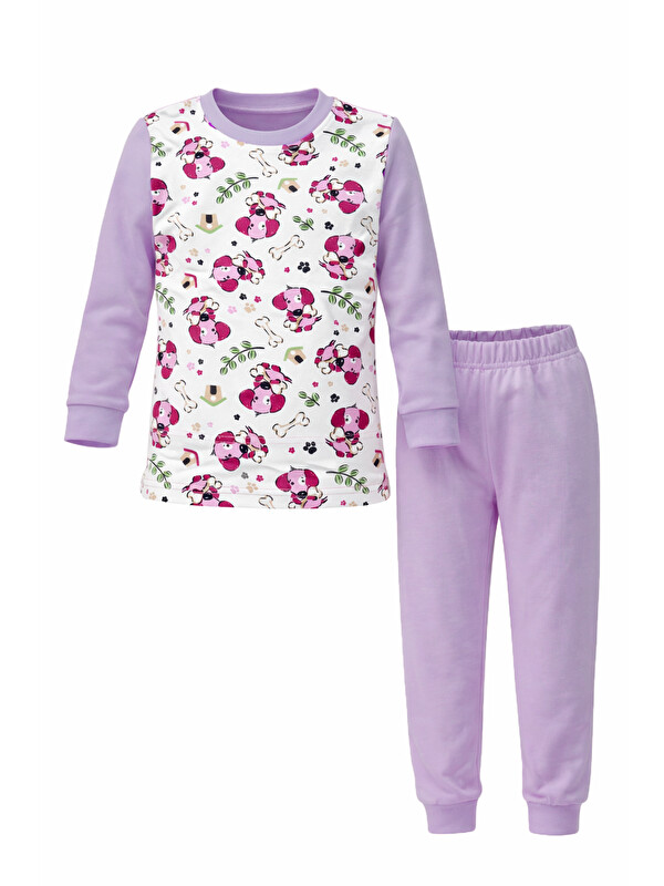 Remsa Kız Çocuk Pamuklu Desenli Pijama Takımı 6068-11 Mor