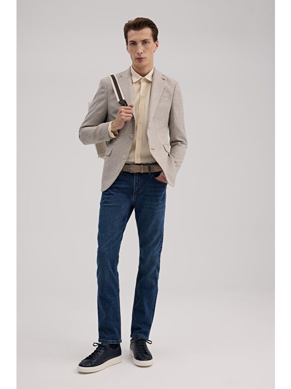 JAKAMEN Kahve Slim Fit Sivri Yaka Keten Spor Ceket