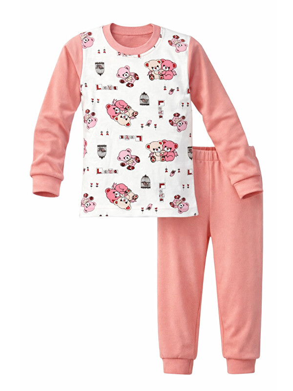 Remsa Kız Çocuk Pamuklu Desenli Pijama Takımı 6068-09 Gül Kurusu