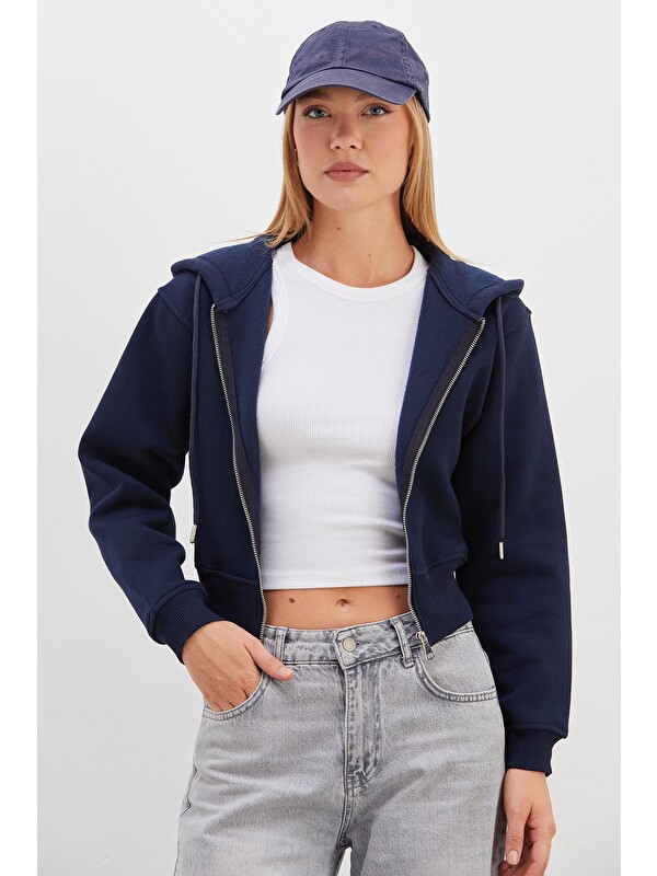 Fullamoda 3 İplik Basic Kapüşonlu Fermuarlı Sweatshirt