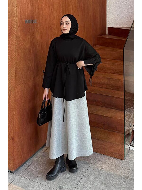 Lamelif Yırtmaç Detaylı Sweat Siyah