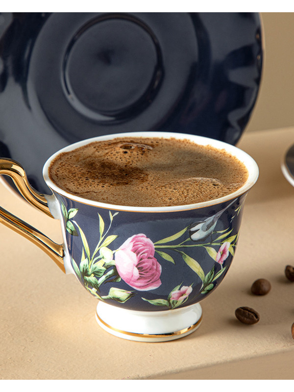 English Home Vanilla New Bone China Kahve Fincan Takımı 4 Parça 2 Kişilik Lacivert