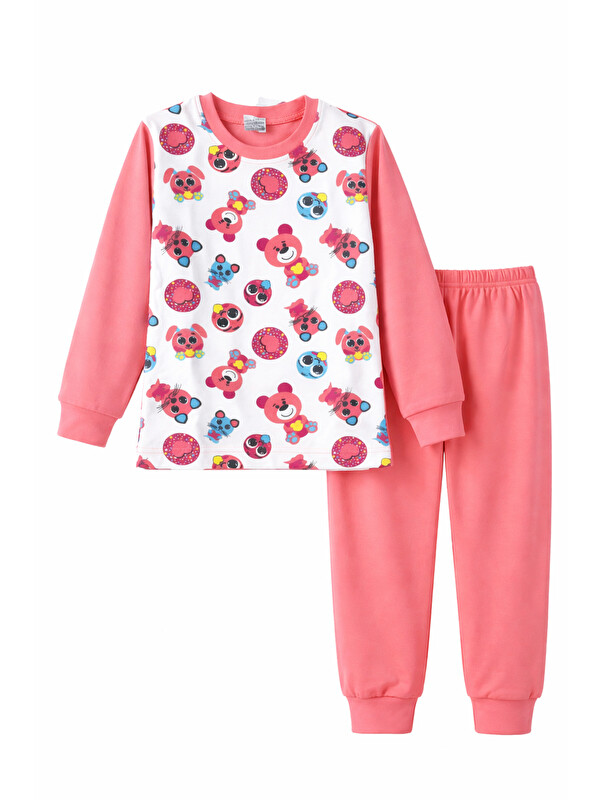 Remsa Kız Çocuk Pamuklu Desenli Pijama Takımı 6068-08 Mercan