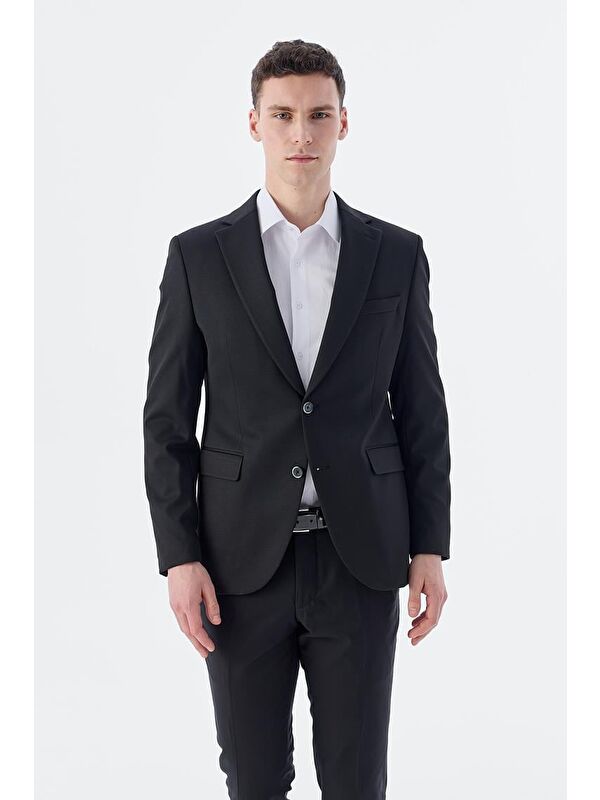 JAKAMEN Siyah Slim Fit Mono Yaka Çift Yırtmaç Ceket
