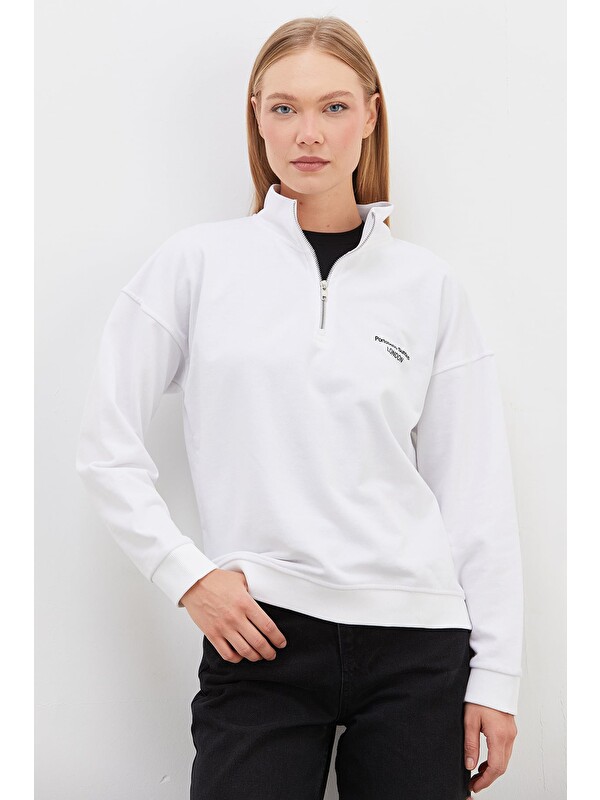 Fullamoda 3 İplik London Baskılı Yarım Fermuarlı Sweatshirt