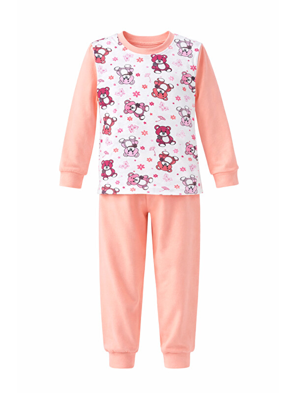 Remsa Kız Çocuk Pamuklu Desenli Pijama Takımı 6068-07 Somon