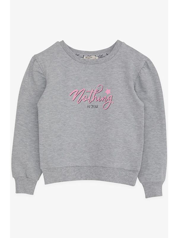 Breeze Kız Çocuk Sweatshirt Simli Yazı Baskılı Gri Melanj (9-14 Yaş)