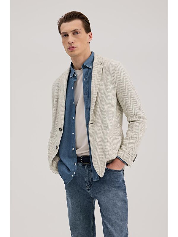 JAKAMEN Gri Slim Fit Mono Yaka Desenli Ceket