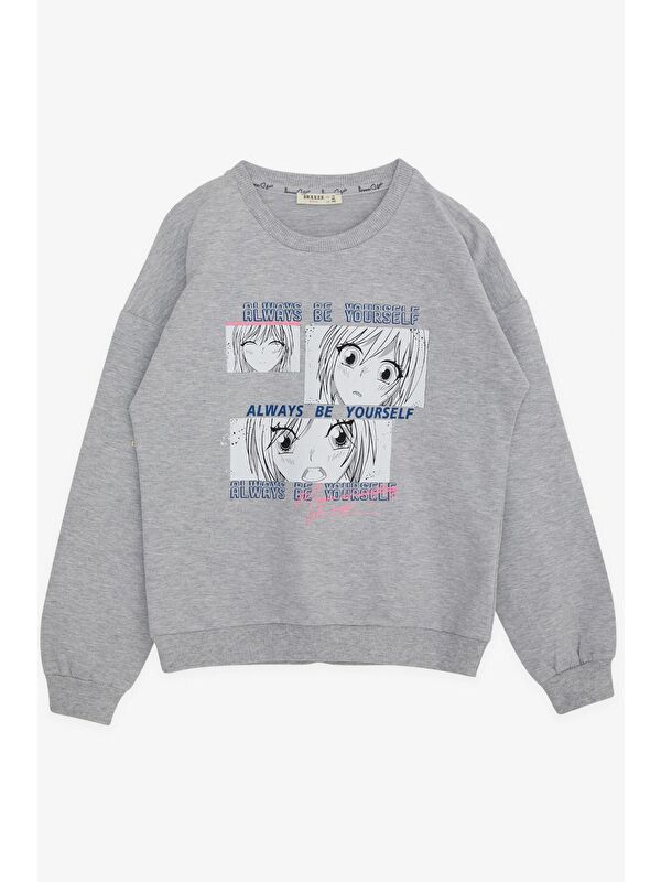 Breeze Kız Çocuk Sweatshirt Şaşkın Kız Baskılı Gri Melanj (9-14 Yaş)