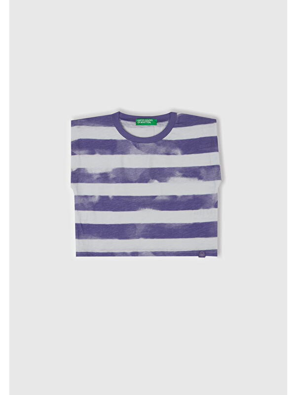 United Colors Of Benetton Kız Çocuk Mor Çizgili Boynu Nervürlü Logo Etiketi Detaylı Kolsuz T-Shirt