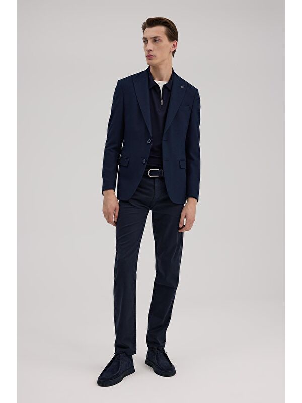 JAKAMEN Lacivert Slim Fit Desenli Sivri Yaka Ceket