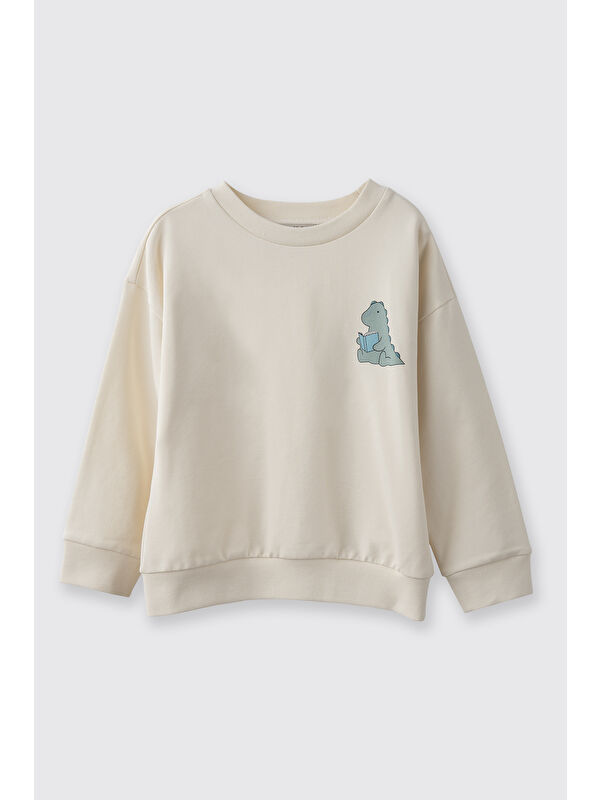 Panço Erkek Bebek Dinozor Baskılı Ekru Sweatshirt