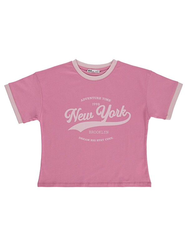 Civil Girls New York Baskılı 10-13 Yaş Tişört - Pembe