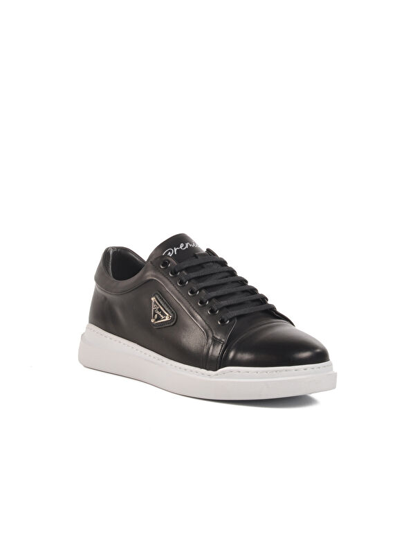 Siyah Beyaz Hakiki Deri Erkek Sneaker Premium 2040 M - Görsel 4