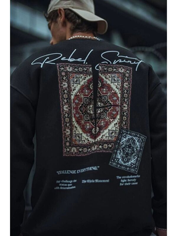 Jane's Uzun Kol Bisiklet Yaka Baskılı Sweatshirt - Siyah