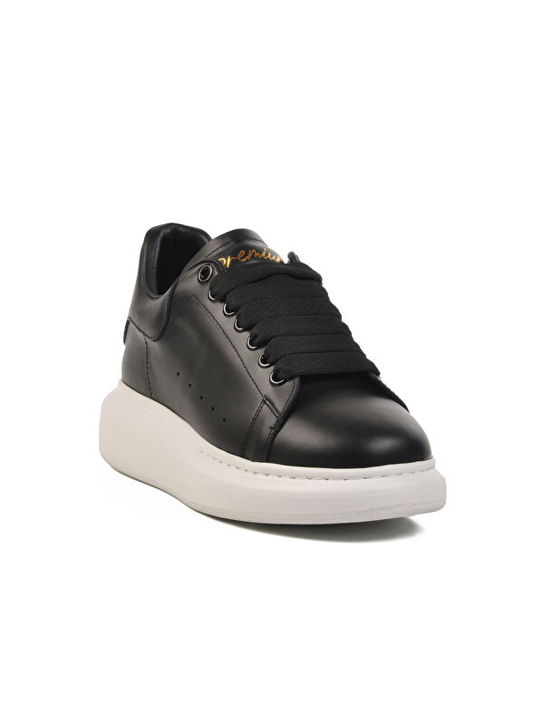 Siyah Beyaz Hakiki Deri Erkek Sneaker Premium 02028 M - Görsel 4