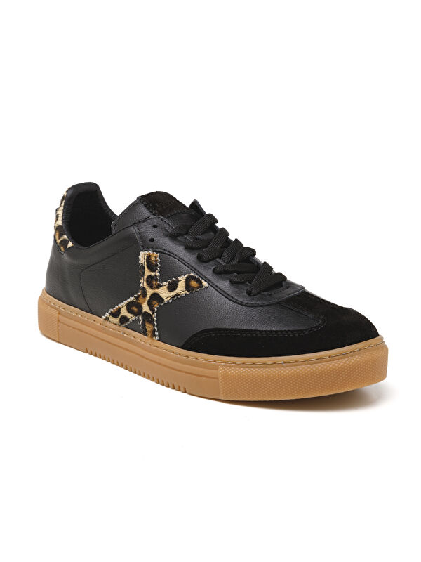 John May Kadın Sneaker ( Günlük) MAR-25Y-192-3030 Siyah Süet-Siyah Cilt-Leopar