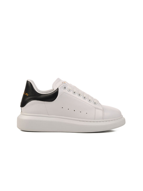 Beyaz Siyah Hakiki Deri Erkek Sneaker Premium 02028 M - Görsel 2
