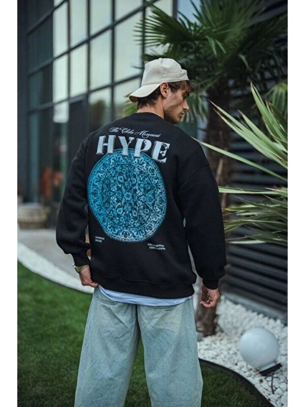 Jane's Üç İplik Bisiklet Yaka Baskılı Sweatshirt - Siyah