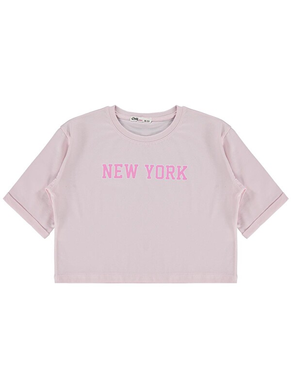 Civil Girls New York Baskılı 10-13 Yaş Tişört - Pudra
