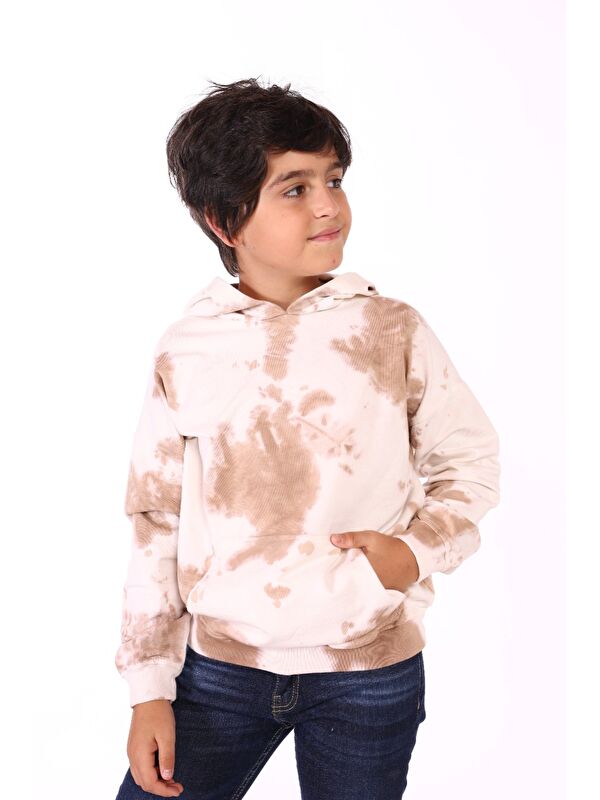 Toontoykids Erkek Çocuk Kapüşonlu Bastik Desenli Sweatshirt