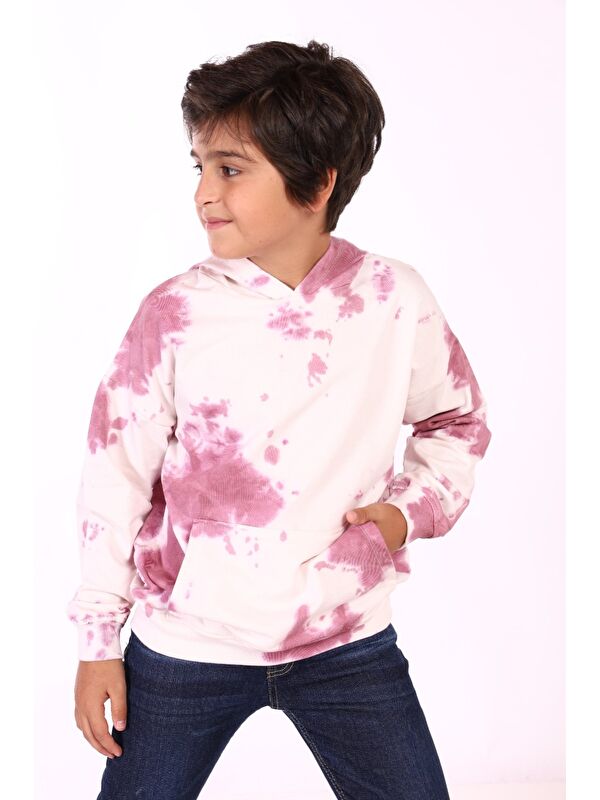 Toontoykids Erkek Çocuk Kapüşonlu Bastik Desenli Sweatshirt