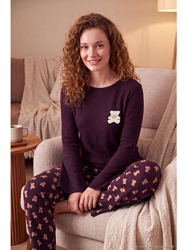 Lela Yumuşak Dokulu Desenli Uzun Kollu Kadın Pijama Takımı 6575018