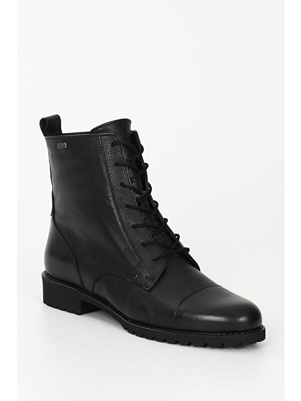 SİYAH Hakiki Deri Yuvarlak Burun Kauçuk Taban Topuklu Fermuarlı Bağcıklı Kadın Günlük Postal Bot 46 - Görsel 6