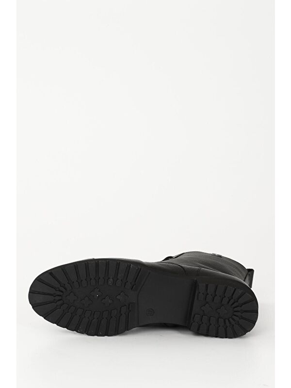 SİYAH Hakiki Deri Yuvarlak Burun Kauçuk Taban Topuklu Fermuarlı Bağcıklı Kadın Günlük Postal Bot 46 - Görsel 8