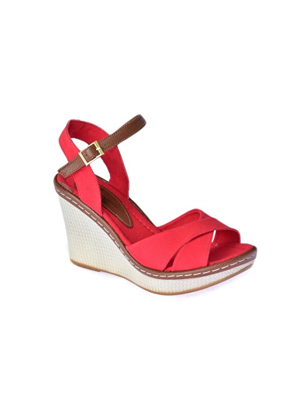 Fox Shoes 9674040205 Kırmızı Dolgu Taban Kadın Ayakkabı