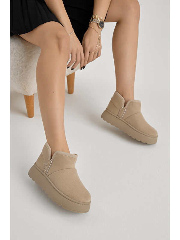 Tonny Black Bej Tonny Black Kalin Poli Kadın Taban İçi Astarlı Süet Görünümlü Günlük Bot