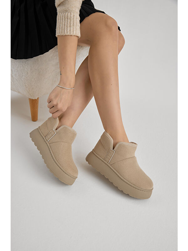 Tonny Black Bej Tonny Black Kalin Poli Kadın Taban İçi Astarlı Süet Görünümlü Günlük Bot