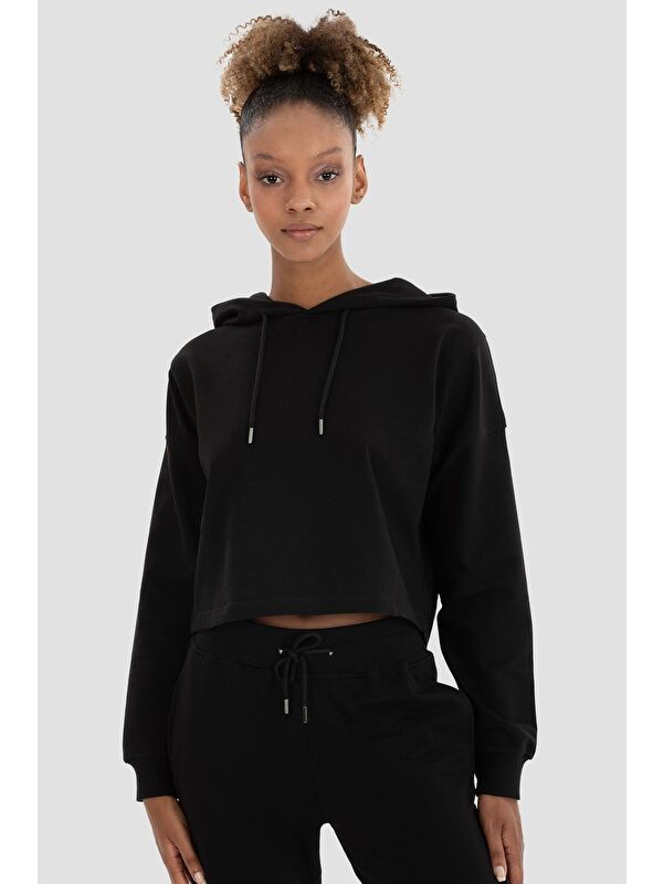 Superstacy Lisa Oversize Siyah Crop Hoodie