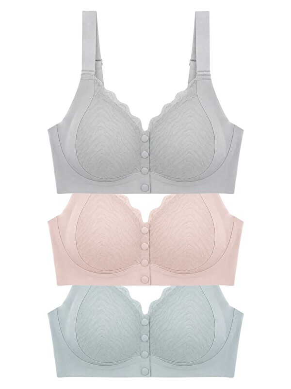 Cottonhill Seamless Bra - Larevia | Lazer Kesim Önden Düğmeli Tül Detaylı Kadın Sütyen 3'Lü Paket