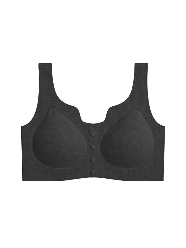 Cottonhill Seamless Bra - Virela | Siyah Lazer Kesim Önden Düğmeli Toparlayıcı Büyük Beden Kadın Sütyen