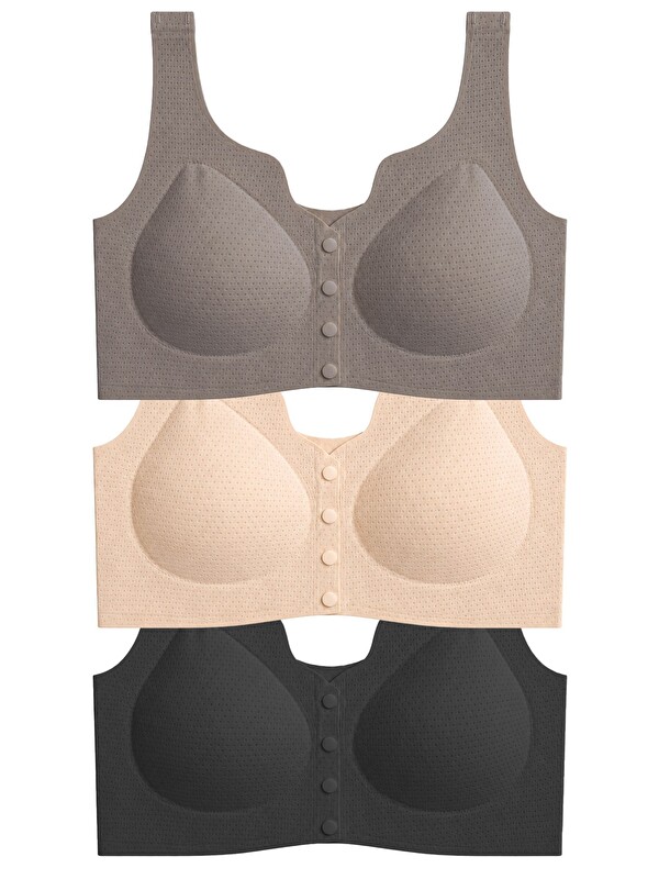 Cottonhill Seamless Bra - Virela | Lazer Kesim Önden Düğmeli Toparlayıcı Büyük Beden Kadın Sütyen 3'Lü Paket-2