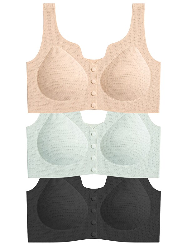 Cottonhill Seamless Bra - Virela | Lazer Kesim Önden Düğmeli Toparlayıcı Büyük Beden Kadın Sütyen 3'Lü Paket