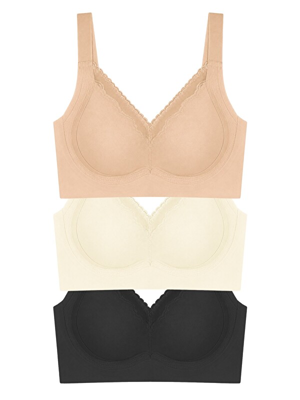 Cottonhill Seamless Bra - Seravia | Lazer Kesim Dantelli Minimizer Kadın Sütyen 3'Lü Paket-2