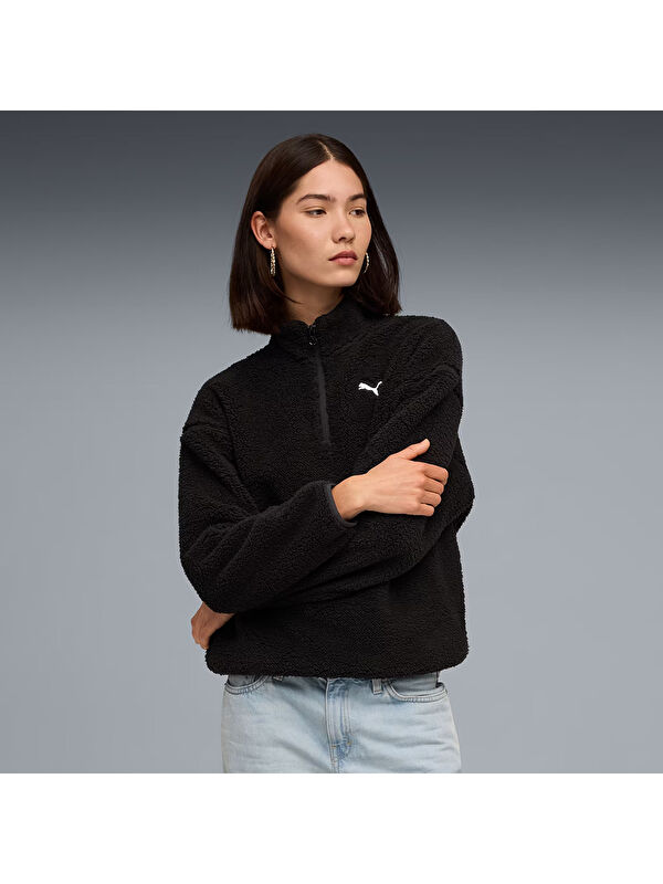 Puma Essentials Elevated Sherpa Cr Kadın Siyah Dik Yaka Sweatshirt