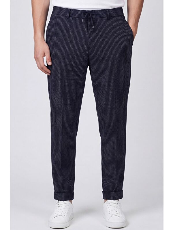 Sabri Özel Giotelli Erkek Siyah Dar Kesim Slim Fit Dokuma Yan Cep Lastikli Bel Pantolon