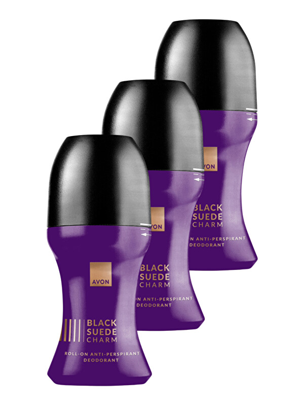AVON Black Suede Charm Erkek Antiperspirant Roll-On Deodorant 50 Ml. Üçlü Paket