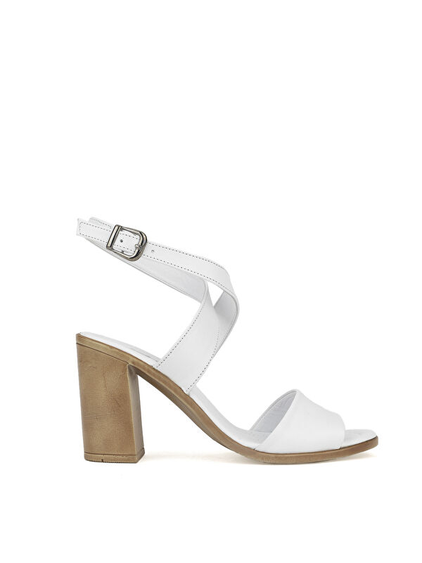 Kadın Hakiki Deri Topuklu Sandalet 1411020Z1708 Beyaz - Görsel 5