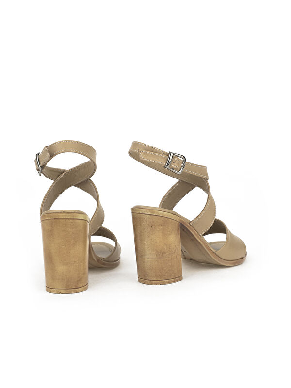 Kadın Hakiki Deri Topuklu Sandalet 1411020Z1708 Bej - Görsel 3