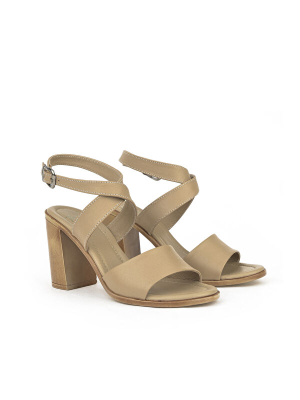 Kadın Hakiki Deri Topuklu Sandalet 1411020Z1708 Bej - Görsel 4
