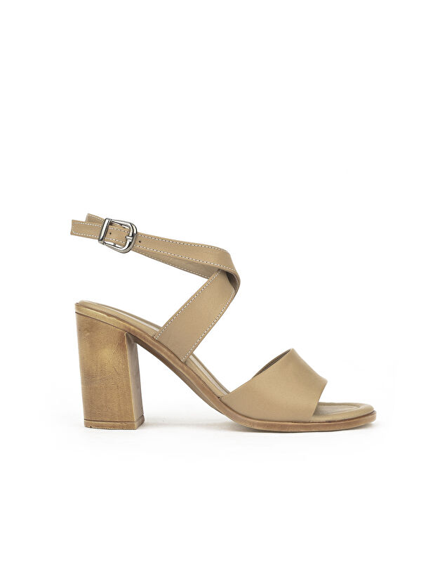 Kadın Hakiki Deri Topuklu Sandalet 1411020Z1708 Bej - Görsel 5