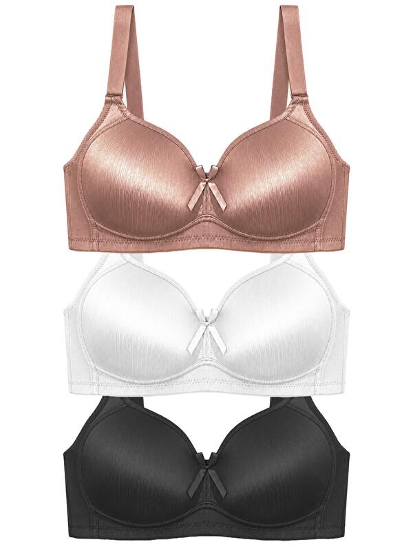 Cottonhill Bra - Elvia | Büyük Beden Parlak Balensiz Straplez Minimizer Kadın Sütyen 3'Lü Paket-3