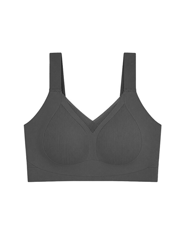 Cottonhill Seamless Bra - Elvora | Siyah Lazer Kesim Rib Dokulu Tül Detaylı Balensiz Kadın Sütyen